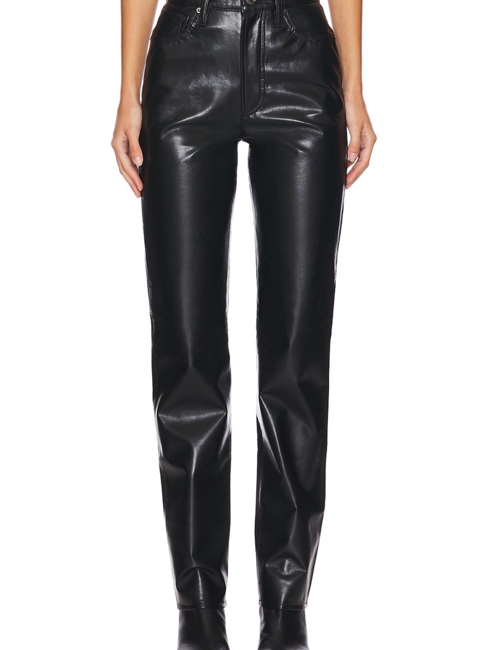Agolde Black Faux Leather 90s Pinch Waist Long in Detox